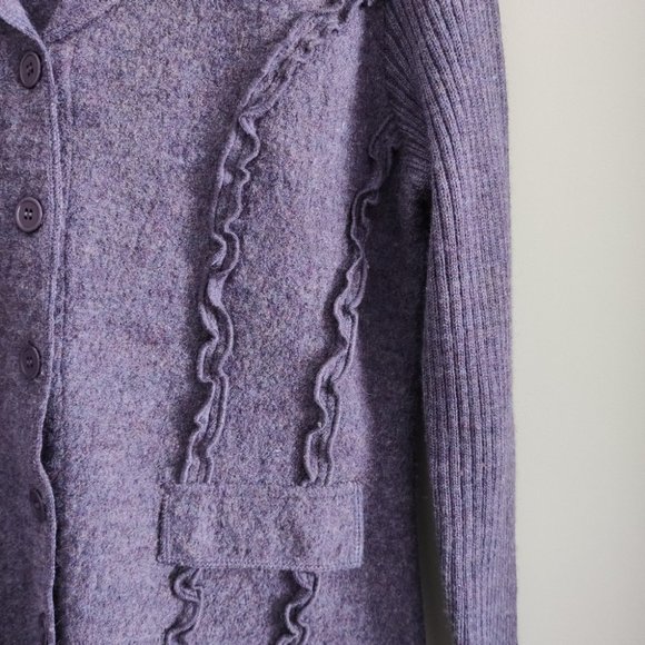 Herman Geist Purple Pure Wool Collared Button Sweater Jacket Size Small - Picture 4 of 11